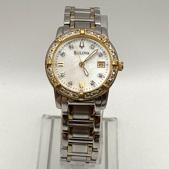 Bulova Women Watch Diamonds Two tone Gold Silver MOP 26mm Watch Working - Picture 1 of 9